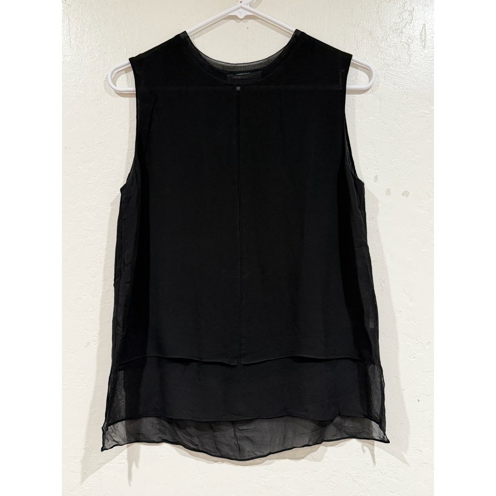 Vince Black Silk Sleeveless Layered Chiffon Blouse Top V174310900 Small